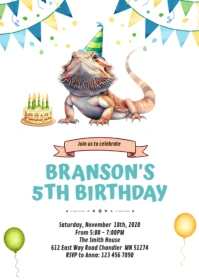 Bearded Dragon Birthday Invitation A6 template