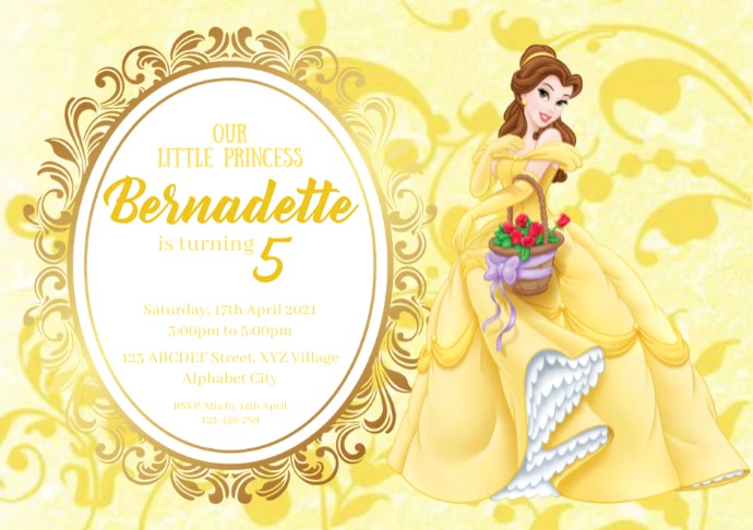 Beauty and the Beast Birthday Invitation A4 template