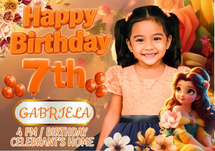 Beauty and the Beast Birthday Tarpaulin A4 template