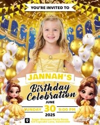 beauty and the beast theme birthday invitation for kids Instagram Portrait template