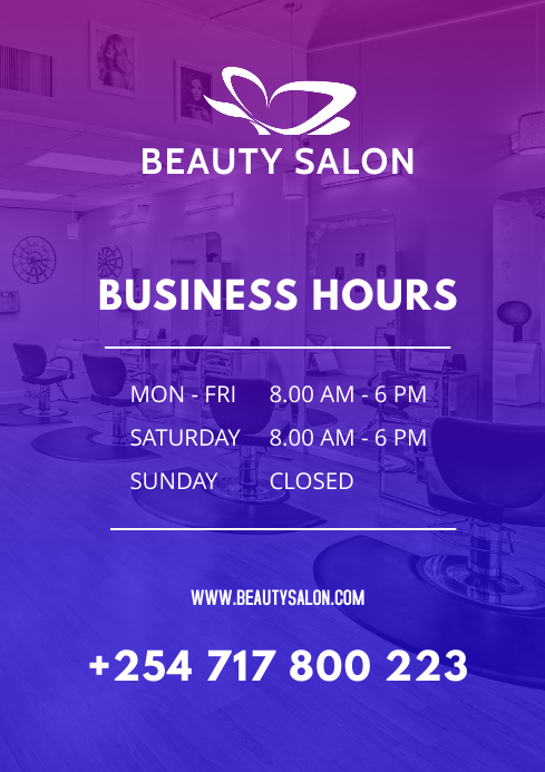 Salon Operating Hours Example Beauty Salon Business Hours A4 Template | PosterMyWall