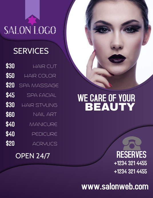 Beauty Salon flyer template Løbeseddel (US Letter)