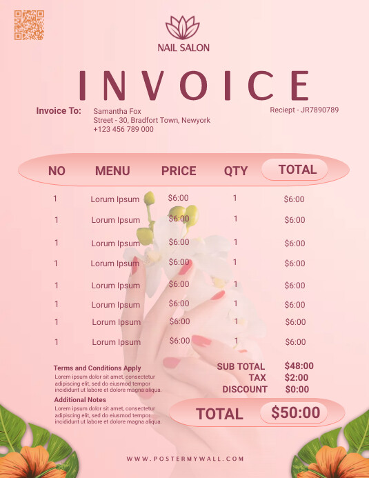 Beauty Treatment, Invoice Flyer (US Letter) template
