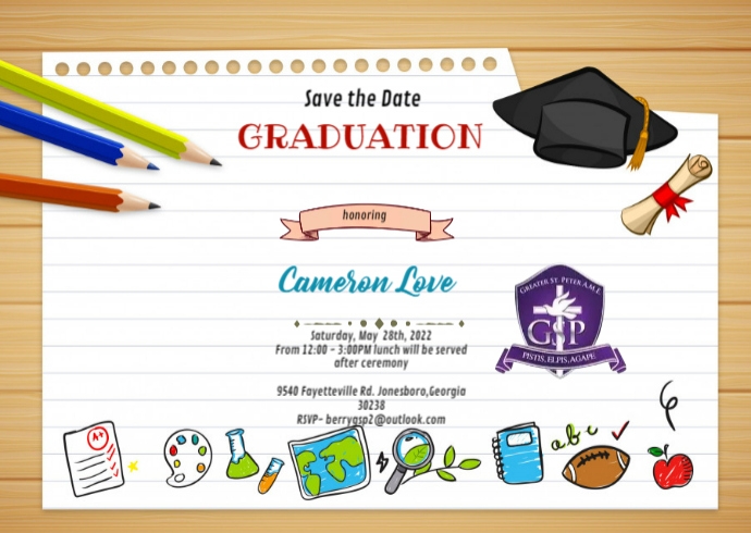 Cute graduation party Invitation A6 template