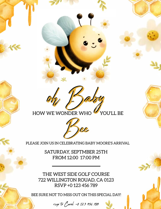 BEE BIRTHDAY PARTY INVITE TEMPLATE Folheto (US Letter)