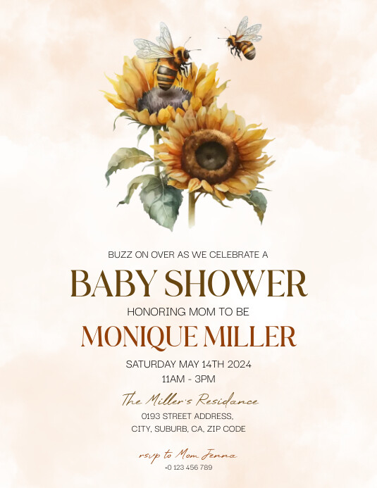BEE sunflower BABY SHOWER INVITE TEMPLATE | PosterMyWall