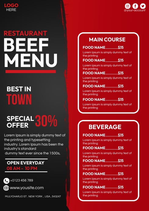 Beef Menu Poster Template | PosterMyWall