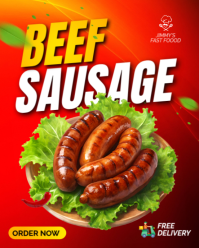 Beef sausage fast food restaurant discount sale promo facebook ads digital signage poster template Instagram Portrait
