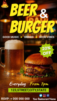 黑色 Beer and Burger Night งานแสดงผลงานแบบดิจิทัล Template