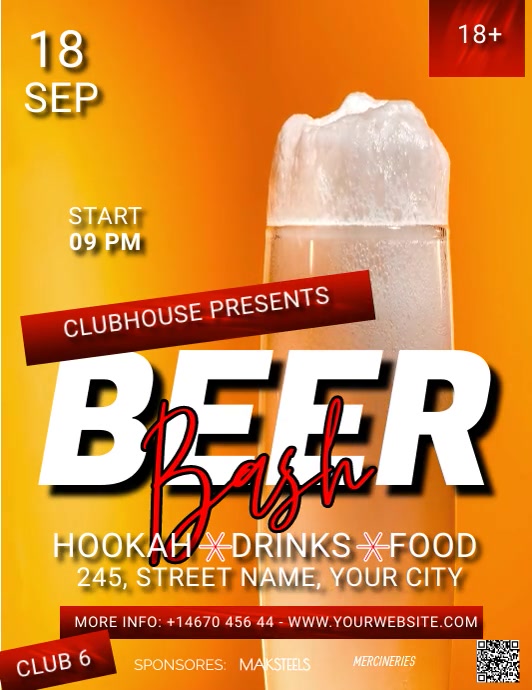 beer bash Yellow Flyer Teamplet Design Folder (US Letter) template