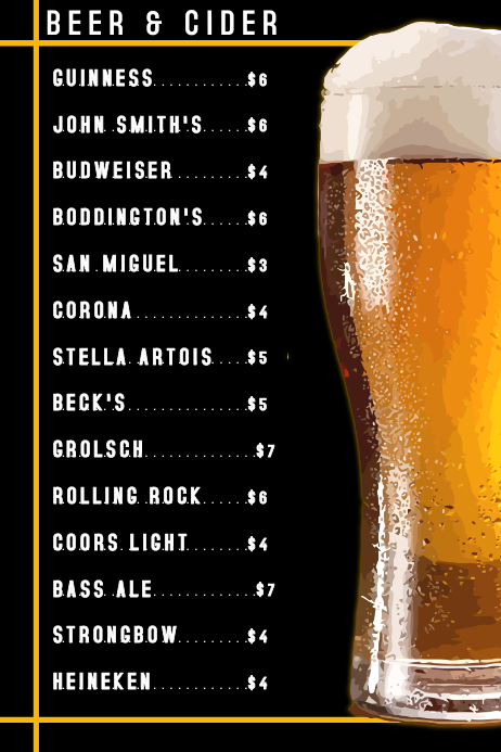 Beer Menu Template Vector Illustration Menu Template Templates Beer copy-of-beer-card-menu-template-postermywall