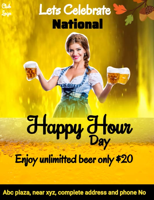 national happy hour day, beer happy hour flyer (1) template