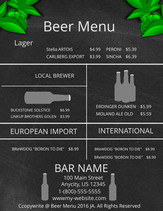 Beer Menu Template PosterMyWall list-beer-menu-template-mycreativeshop