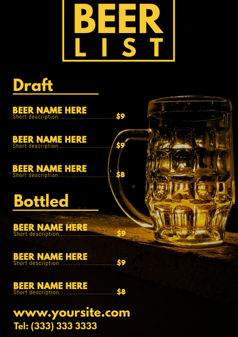 Beer List Layout Beer menu list table card a4 Template | PosterMyWall