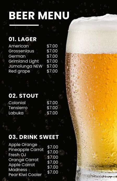 Beer Menu Tabloid Template | PosterMyWall