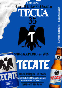 Beer Tecate ligth blues invitation happy Brithday party temple flayer editablet celebration A4 template