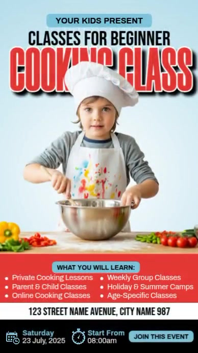 Cooking Lesson Advertisement Examples Beginner Cooking Class Ads Template | PosterMyWall