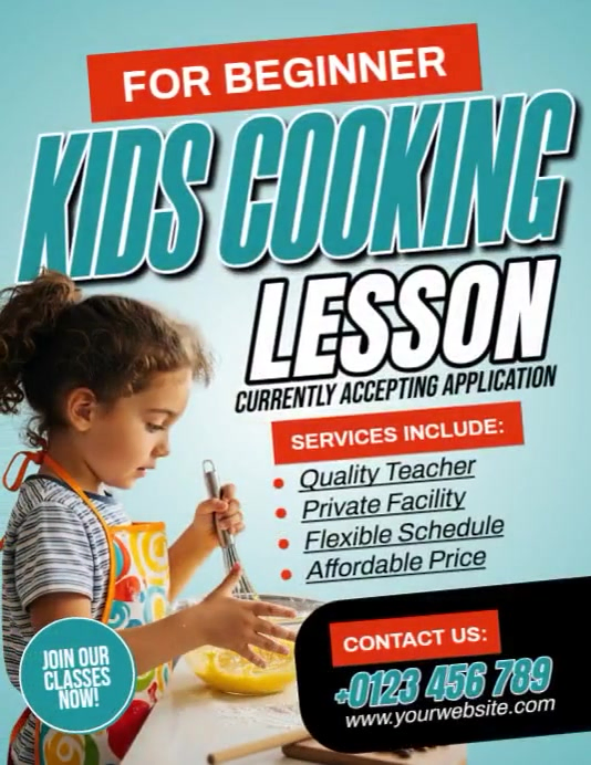 Basic Cooking Lesson Flyer Beginner Kids Cooking Lesson Template | PosterMyWall
