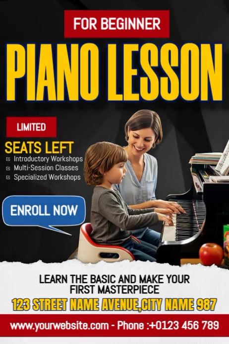 Beginner Piano Class Lesson Template | PosterMyWall