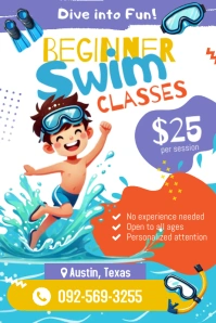Beginner Swim Classes Flyer Poster Cartaz template