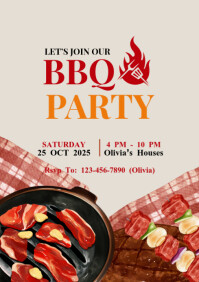 Beige & Red Bbq Party A4 template