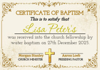 Beige and Brown Vintage Certificate of Baptism. A4 template