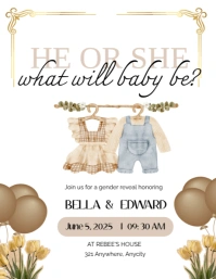 Beige and Brown Watercolor Minimalis Gender Reveal  Flyer (us Letter) Pamflet (Letter AS) template