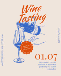 Beige and Red Illustrative Wine Tasting Poster Instagram Portrait template