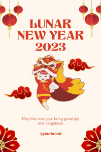 Beige And Red Modern Lunar New Year Poster Template | PosterMyWall