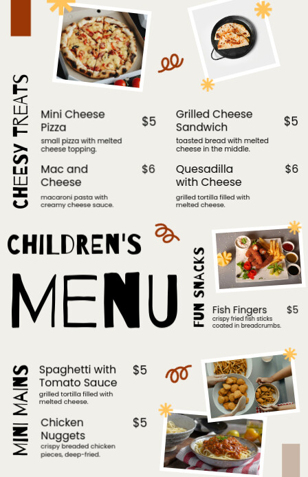 Beige Creative Children's Menu Printable Template (Half Page Wide ...