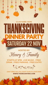 Beige Floral Brown And Orange Thanksgiving Dinner Invitation Instagram Story template