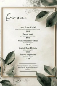 Beige Floral Modern & Minimal Beige Minimalistic Menu Template Poster