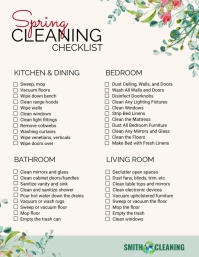 Beige Floral Spring Cleaning Checklist Flyer template