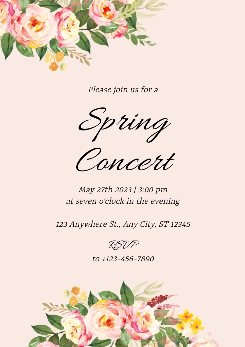 Beige Floral Spring Concert Invitation Card Template | PosterMyWall