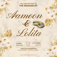 Beige Floral Wedding Invitation Instagram Post template