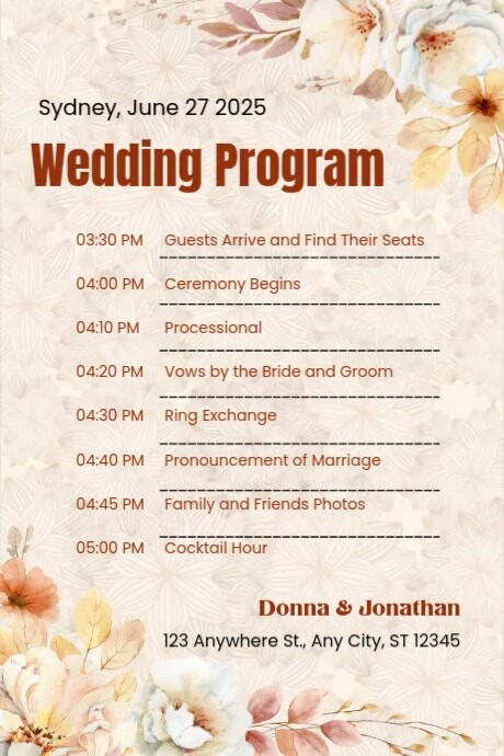 Beige Floral Wedding Program Template | PosterMyWall