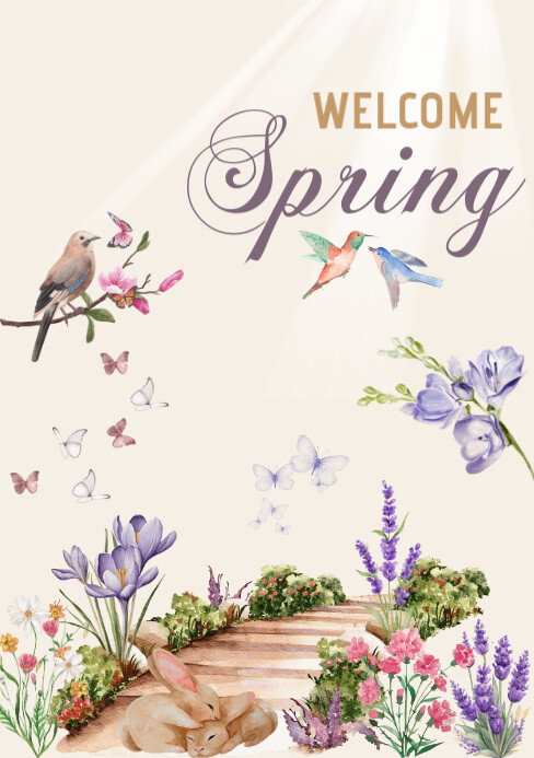Copy of Beige Joyful Welcome Spring A5 | PosterMyWall