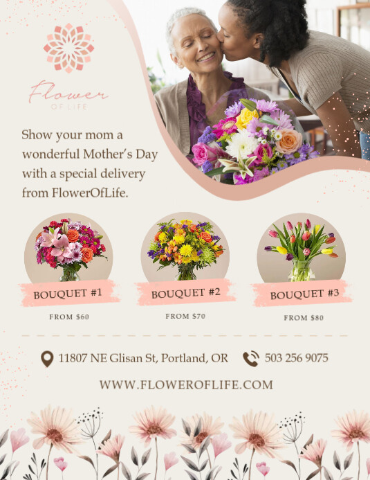 Beige Mother's Day Flower Retail Flyer Template | PosterMyWall
