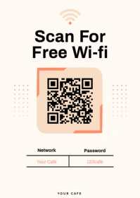 Beige Pastel Wifi QR Code A6 template