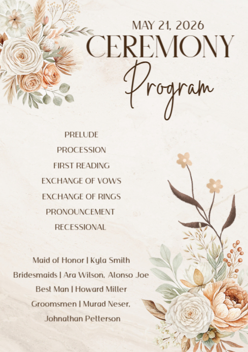 Copy of Beige Wedding Ceremony Program | PosterMyWall
