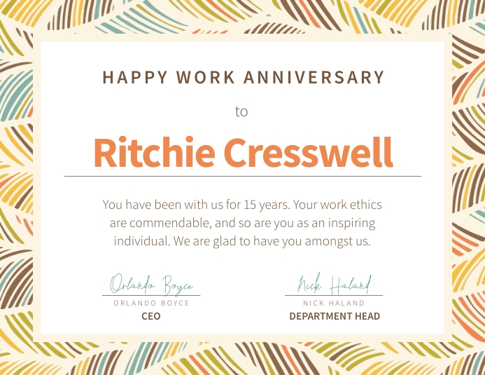 Beige Work Anniversary Certificate Template | PosterMyWall beige-work-anniversary-certificate-template-postermywall