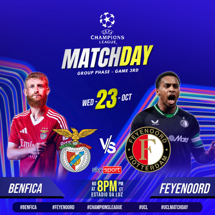 Benfica vs Feyenoord UEFA Champions League Instagram Post template