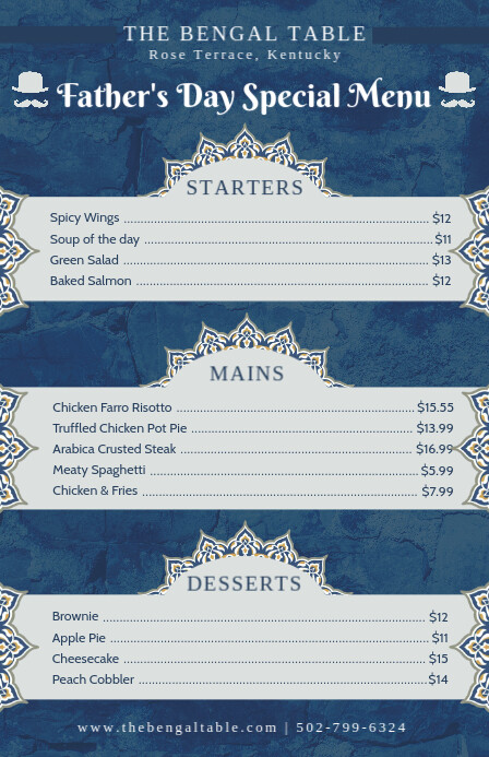 Bengali Ethnic Eatery Father's Day Menu Half Page Wide template