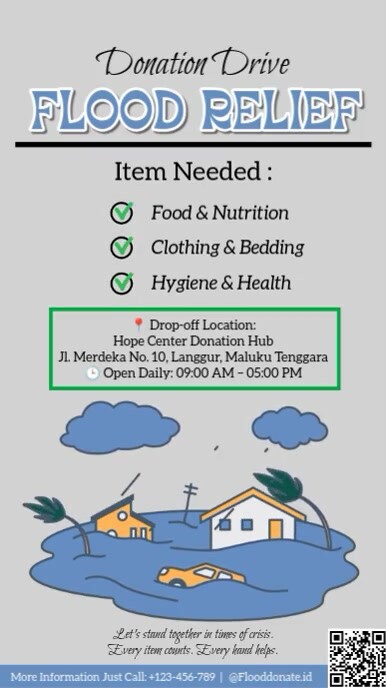 Berbasis Daftar Flood Relief Donation Drive Free Reel Instagram template