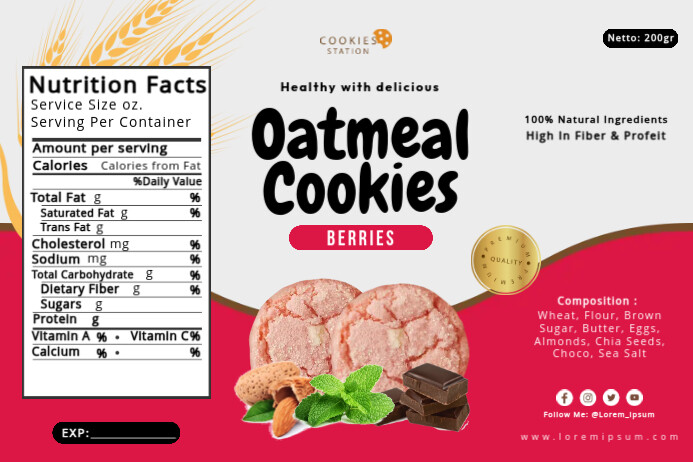 Berries Oatmeal Cookies Label template