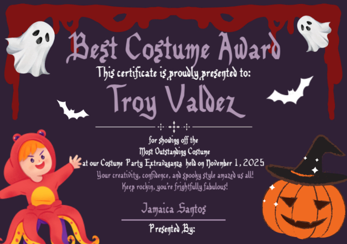 Best Halloween Costume Award Certificate Templat | PosterMyWall