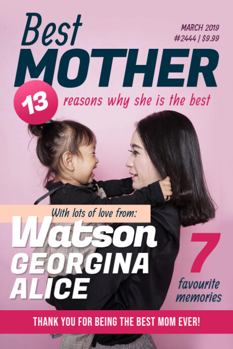 Best Mother Mother's Day Personalized Magazine Cover Poster Plakat template