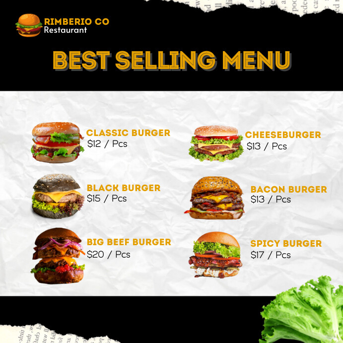 BEST SELLING MENU Template | PosterMyWall