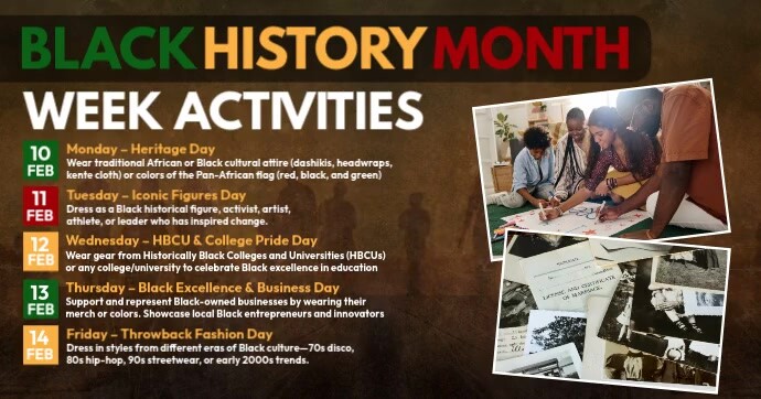 BHM Week Activities Imagem partilhada do Facebook template