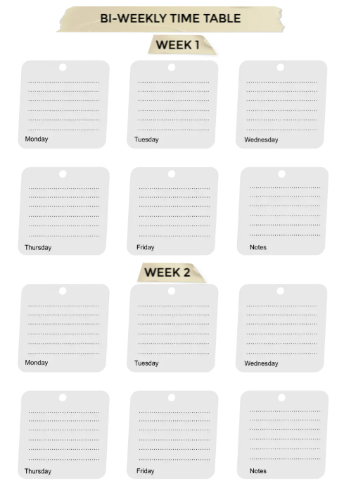 bi-weekly plan template printable A4 | PosterMyWall
